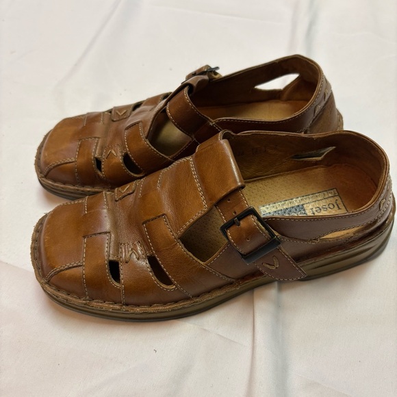 Josef Seibel Women’s 36 Fisherman Sandals Leather Square Closed Toe Cage Shoe - Picture 3 of 12